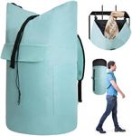 Twira 125L Backpack Laundry Bag, Large Laundry Bag with Adjustable Padded Strap, Travel Laundry Bag with 4 Pockets, Laundry Backpack with Drawstring Closure for College, Apartment(Light Blue)