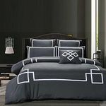 Charcoal Grey Quilt Cover Set, Hotel Style Pattern Quilt Cover, 3pcs White Border Grey Doona Cover Set (King Size)