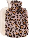 OliviaLiving Hot Water Bag Hot Water Bottle 2 Liter Heat Up and Refreezable Hot Cold Pack with Plush Leopard Print Cover for Pain Relief Hot Cold Therapy