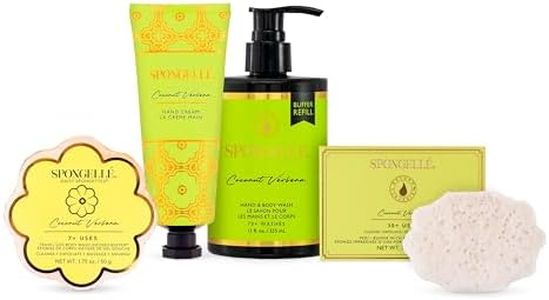 SPONGELLÉ Coconut Verbena Pedi Buffer, Hand Cream, Body Wash and Spongette Bundle