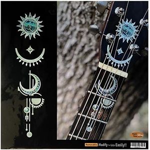 Adesivi intarsiati F-324GSM-WT per chitarra acustica, testa e collo, motivo geometrico sole e luna, bianco perla