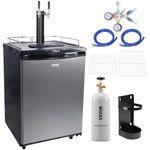 VEVOR Beer Kegerator, Dual Tap Draft Beer Dispenser, Full Size Keg Refrigerator with Shelves, CO2 Cylinder, Drip Tray & Rail, 32°F- 75.2°F Temperature Control, Holds 1/6, 1/4, 1/2 Barrels, Black