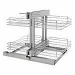 Rev-A-Shelf Dual Tier Pullout Shelf Storage Organizer for Blind Corner Kitchen or Bathroom Cabinets,15", 4 Shelves, Silver, 5PSP-15-CR