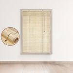 Flora Premium Roll Up Bamboo Curtains/Blinds for Windows| Shade for Sunlight, Rain & Dust Protection| Bamboo Screen for Balcony, Hotel, Resort, Restaurant| Indoor Use | (Beige, 4 Width/7 Height feet)