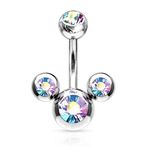 Pierced Owl 14G CZ Triple Bubble Stainless Steel Navel Belly Button Ring (Aurora Borealis)