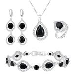 Ever Faith Costume Prom Jewellery Sets for Women, Gorgeous Black Birthstone CZ Necklace Earrings Bracelet Ring Sets for Birthday/Mother's Day Gifts for Mom/Wife/Sister/Best Friend