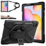 Zenrich Galaxy Tab S6 Lite Case 10.4 inch 2024/2022/2020 SM-P610/P613/P615/P619, Heavy Duty Shockproof Rugged Case with Pen Holder Stand Hand Strap and Shoulder Belt for Samsung S6 Lite Tablet-Black