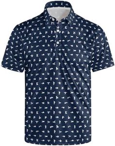 Funny Print Golf Shirts for Men Lightweight Dry-Fit Hawaiian Style Casual Polo with Stretch Fabric for Outdoor & Sports,Navy Blue L