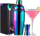 Safring 24oz Cocktail Shaker Bar Set, Martini Shaker with Built-in Strainer, Measuring Jigger, Mixing Spoon, Professional Stainless Steel Large Bartender Drink Shaker Margarita Alcohol Mixer-Rainbow