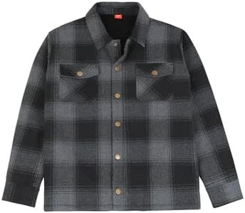 ZENTHACE Boys Sherpa Fleece Lined Winter Jacket Insulated Snap Buffalo Plaid Flannel Shacket School Coat Washed Grey S 5-6