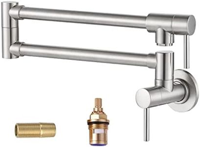 Brass Made Pot Filler Faucets, ALEASHA Brushed Nickel Kitchen Sink Pot Filler, Wall Mount Folding Kitchen Pot Filler Faucet, Retractable Single Hole Pot Filler with Two Handles for Sink Stove