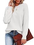 Zeagoo Long Sleeve Tops Women's Jumpers Casual Plain Knit Pullover Crew Neck Sweatshirt Loose Tops Hollowed Sweater White XL