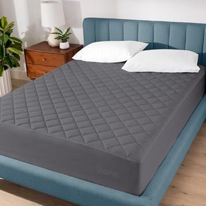 Bare Home Split Head Flex King Quilted Fitted Mattress Pad - Cooling Mattress Topper - Easily Washable - Elastic Fitted Mattress Cover - Stretch-to-Fit up to 15" Deep (Split Head Flex King, Grey)