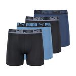 Puma Men's Standard 4 Pack Active Stretch Boxer Briefs, Blue Combo