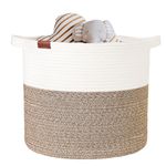 Febzoce Woven Storage Basket, Baby Washing Basket Toy Storage Organiser Rope Laundry Baskets Natural White/Brown Small 40 x 35 cm