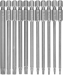 11 Piezas Destornillador Hexagonal Torx Largo, Puntas de Tornillos Torx Hexagonal Magnético, T6-T40 100 mm 1/4 "de Destornilladores Eléctricos de Vástago Hexagonal de Cabeza de Estrella