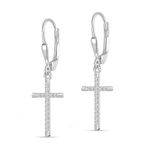 LeCalla 925 Sterling Silver Leverback CZ Drop Earrings Micro Pave Zirconia Cross Earring Religious Gift for Women Men - 33mm