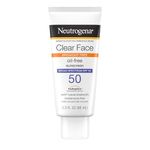 Neutrogena Clear Face Liquid Lotion Sunscreen for Acne-Prone Skin, Broad Spectrum SPF 50 UVA/UVB Protection, Fragrance & Oxybenzone Free Facial, Non-Comedogenic, Unscented, 3 Fl Oz