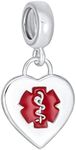 Personalize Heart Shape Medical ID Dangle Bead Charm For Women For Teen .925 Sterling Silver Fits European Bracelet Customizable