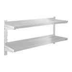 Royal Catering Double Floating Shelf Kitchen Wall Shelves 2 Tier RCWR-120.2 (2 Height adjustable storage areas, 120 cm long, Wall mounting, Stainless steel)