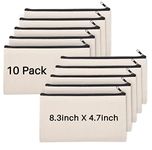 Cruleen 10 Pack Blank DIY Craft Bag Canvas Zipper Pouch Blank Makeup Bag – Beige Canvas Pouch Multi-Purpose Toiletry Bag Perfect for Stationary, HTV & Teacher Gifts 8.3 × 4.7 Inch, Beige, Pack of 10