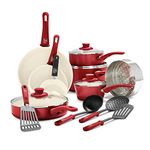 GreenLife Soft Grip Healthy Ceramic Nonstick, 16 Piece Cookware Pots and Pans Set, PFAS-Free, Dishwasher Safe, Red