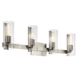 KICHLER Jemsa 4 Light Vanity, Modern Light with Clear Fluted Glass in Brushed Nickel for Bathroom or Powder Room (9.75" x 32"), 55169NI
