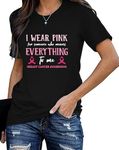 Fawniss Breast Cancer Awareness T Shirts Women Pink Ribbon Breast Cancer Fighter Tees Top