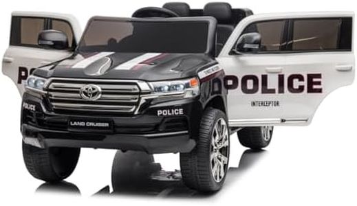 Kids Electric Ride on Police Car, 12V Battery Powered SUV Truck Licensed Toyota Vehicle with Remote Control, LED Lights, Music, Double Open Doors for Boys Girls, Black White