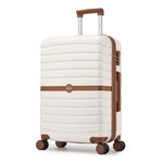 Kono Medium Suitcase 24 inch Lightweight ABS + PC Hard Shell Trolley Case Travel Check in Luggage with 3 Digit Combination Lock Spinner Wheels (Cream/Brown)