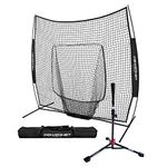 PowerNet Baseball Softball Practice Net 7x7 with Travel Tee | Practice Hitting, Pitching, Batting, Fielding | Portable Backstop (Black)