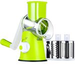 Ourokhome Rotary Cheese Grater Slicer- Vegetable Mandoline Slicer with 3 Interchangeable Ultra Sharp Cylinders Stainless Steel Blades（Green）