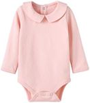 pureborn Baby Girls' Long Sleeve Cotton Bodysuit Spring Fall Peter Pan Collar Romper Solid Pink 3-6 Months