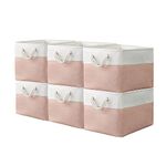 Storage Basket Bins [6Pack] Fabric Basket - Decorative Baskets Storage Box Cubes Containers W/Handles for Clothes Storage Books, Home, Office, Bedroom, Parlor, Car Storage(36X26X17, White&Pink)