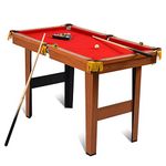 Goplus 48” Pool Table, Wooden Billiards Table w/ 2 Cue Sticks, 16 Balls, 2 Chalks, Triangle, Brush, Compact Pool Game Table for Kids Adults Family Game Room Bar Office (48’’, Red)