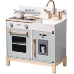 ROBOTIME Wooden Kitchen for Girls Boys, Toddler Kitchen Toy for 3+, Preten Role Play Cook Playset with Realistic Lights & Sounds Stove, Ice Dispenser and Utensils, Gift for Aged 3 4 5 6 7 8 (Blue)