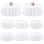 Teruntrue 8 Packs Polyester Round Tablecloth 90 Inch White Table Cloth Bulk Washable Polyester Fabric Tablecloths Table Cover for Wedding Party Banquet Buffet Table Holiday Dinner (White, 90 Inch)