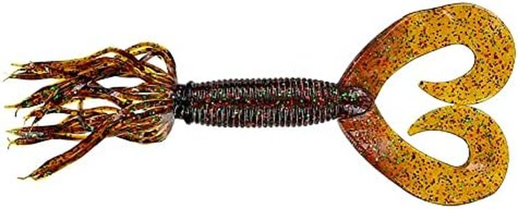 GARY YAMAMOTO 5' Double Tail Hula Grub - Realistic Easy-to-Use Soft Plastic Fishing Lure Bait with Free-Flowing Skirt, Smoke Rootbeer with Small Green and Copper Flake (10 PACK)