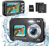 Underwater Camera, UHD 4K 48MP Autofocus Waterproof Camera with 16X Zoom Selfie Dual Screens,11FT Compact Waterproof Digital Camera with 64GB Card,Fill Light Underwater Camera for Snorkeling(Black)