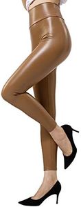 Tagoo Women's Stretchy Faux Leather Leggings Pants, Sexy Brown High Waisted Tights