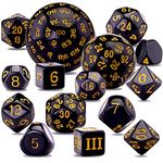 SIQUK 15 Pieces Complete Polyhedral Dice Set D3-D100 Game Dice Set with a Leather Drawstring Storage Bag for Role Playing Table Games, Black and Yellow