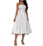 SAMHO Off Shoulder Bridesmaid Dresses with Tea Length Strapless Formal Gowns with Pockets White UK24