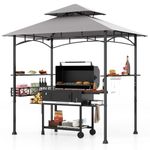 Tangkula 8x5 Ft Grill Gazebo, 2-Tier Barbecue Gazebo with 2 Shelves, 20 Hanging Hooks, Bottle Opener & Storage Basket, Outdoor Grill Canopy for Backyard Garden Poolside (Grey)