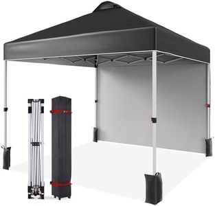 10x10 Pop Up Canopy Tent with One Side Walls, Commercial Instant Canopies Shelter, Includes Wheeled Carry Bag & 4 Sandbags,Portable Outdoor Sun Shade for Camping, Beach, Parties, Events,Black