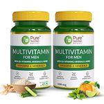 Pure Nutrition Multivitamin for Men (1400mg), 120 Veg Tablets (60x2), with Biotin, Iron, Alfa Alfa, Moringa, Ginseng, Fenugreek & Green Tea | Supports Immunity, Energy, Stamina, Bone & Overall Health