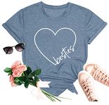 SFHFY Best Friends Shirts for Women Besties T Shirt Heart Graphic Casual Short Sleeve Tee Tops, Light Blue, Large