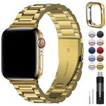 Fullmosa Compatible For Apple Watch Band 41mm 40mm 38mm 42mm 44mm 45mm, Stainless Steel iWatch Band with Case For Apple Watch Series 9 8 7 6 5 4 3 2 1 & iWatch SE and SE 2, 41mm 40mm 38mm Gold