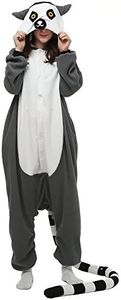 Unisex Adult Onesie Animal Pajamas One-Piece Cosplay Costume Women Man Halloween Christmas, Lemur Adult, Small