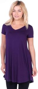Popana Womens Short Sleeve Summer Tunic Tops to Wear with Leggings Loose Fit Plus Size Made in USA X-Large Eggplant