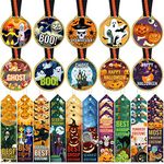 60 Pcs Halloween Medal Trophies and Trophy Ribbons Set, Trophies for Kids Halloween Costume Prize Spooky Prizes for Halloween Party Favors Celebration Spooky Themed Party